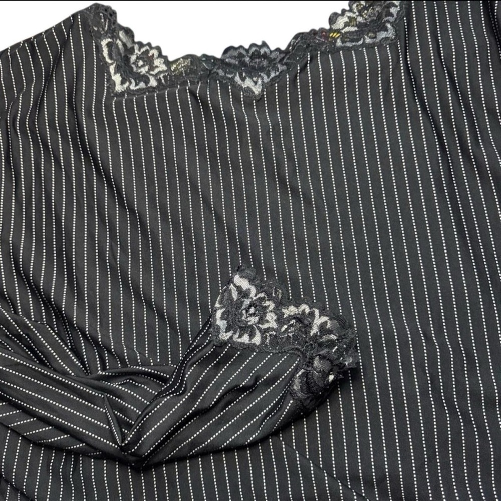 NWT Soma Women’s Travelers Ticking Black Pin Stripe Lace 3/4 Sleeve Top — LARGE - Picture 5 of 6
